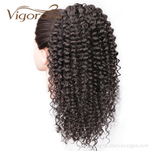 Vigorous Wholesale Top Selling Heat Resistant Fiber Brown Kinky Curly Machine Made Drawstring Synthetic Ponytail Hair Extension